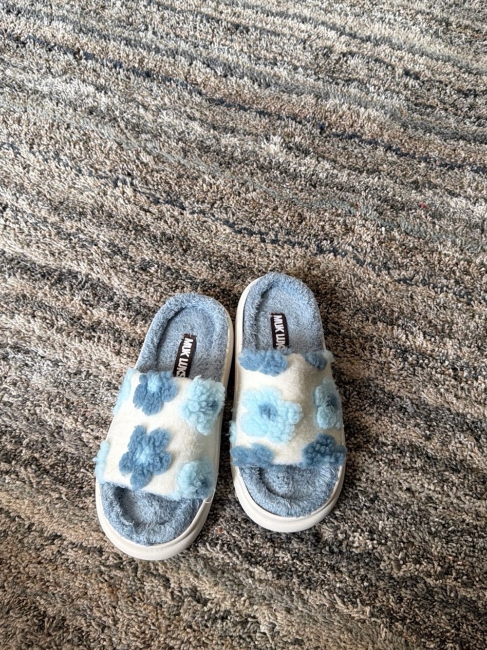 Kids Plush Blue Floral Slide Slippers by Milk Luxe